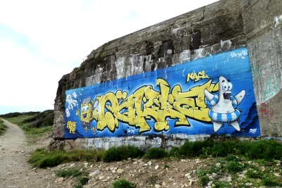Ile de Re graffiti on ww2 concrete bunker