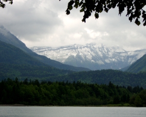 Grey mountains from grey Wolfgangsee